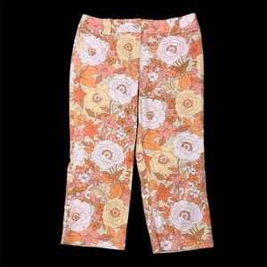 Vintage Style Floral Sz 10 Capri Pants Groovy 70s Mod Orange Crop Pants